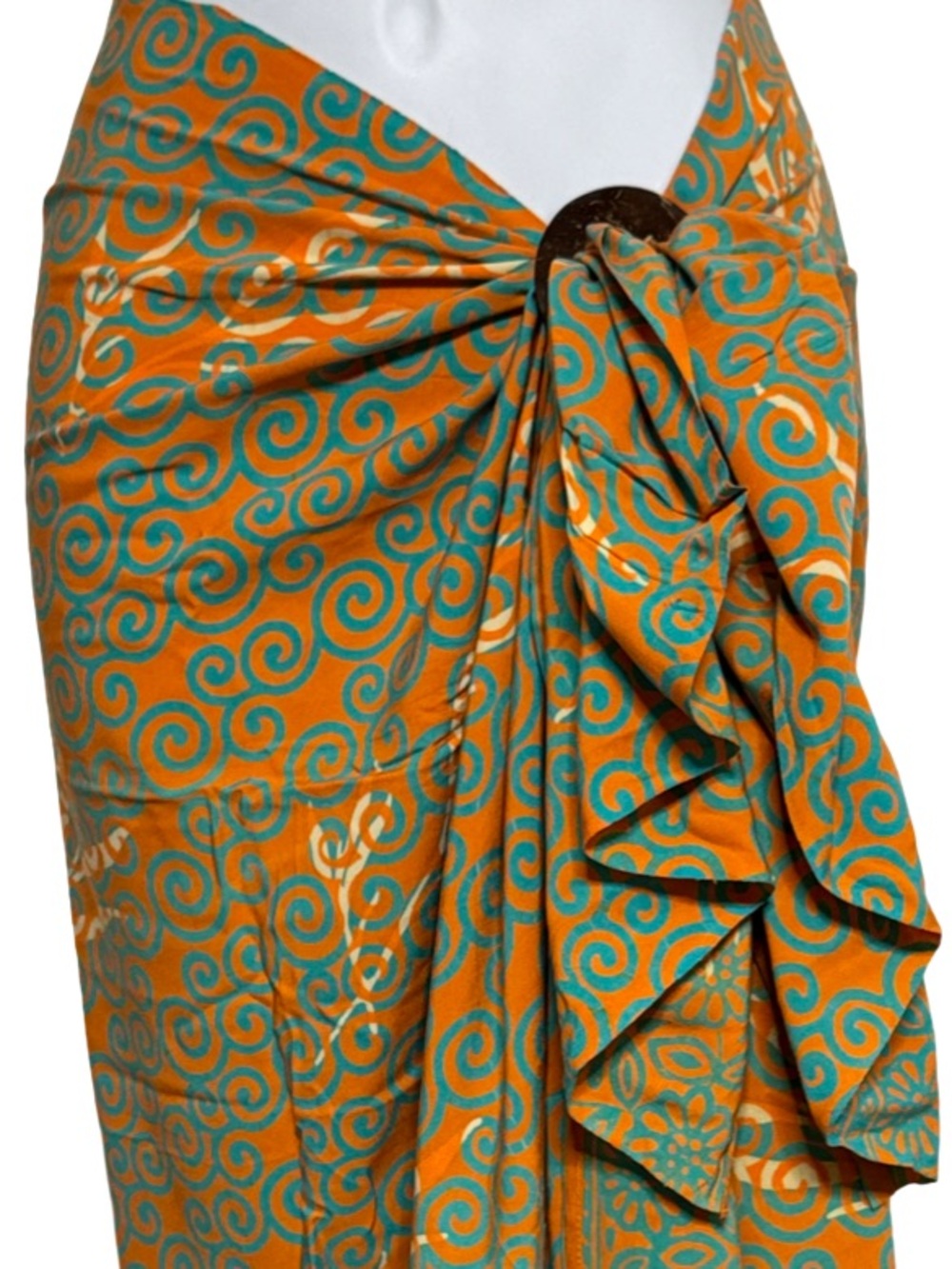 Green and Orange Swirl Bali Sarong - Picture 6 of 10
